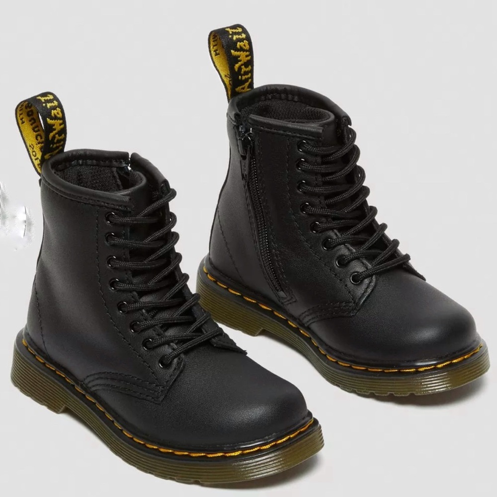 Dr. Martens Toddler 1460 Softy T Leather Lace Up Boots Black Zip Up- 7 US
